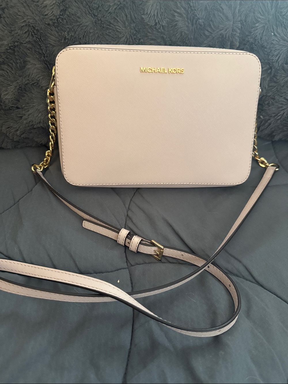 Michael Kors Blush Pink Saffiano Crossbody with Gold Chain